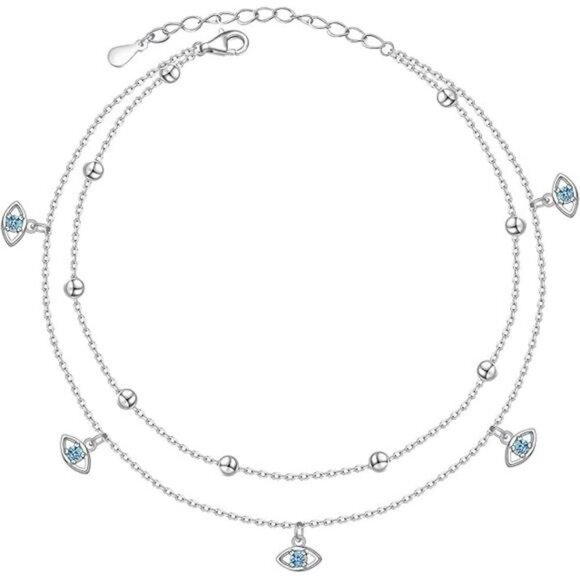 Sterling Silver Evil Eye Heart Infinity Adjustable Anklet Women Jewelry - Picture 7 of 7